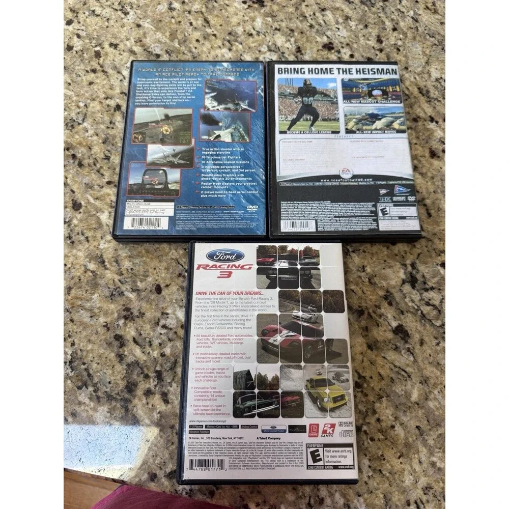 PS2 Lot 3 Games Ace Combat 04 NCAA Football 09 Ford Racing‎ 3 PlayStation 2